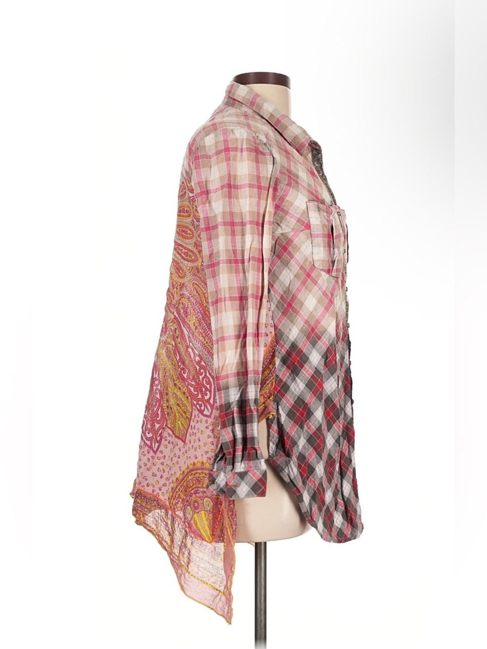 Aratta Silent Journey Mandala Plaid Paisley Mixed Print Flannel Tunic L - Picture 4 of 5